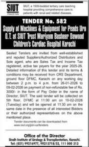 Tender Notice – Tender No. 582 – Karachi