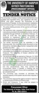 Tender Notice - THE UNIVERSITY OF HARIPUR - Haripur - THE UNIVERSITY OF HARIPUR