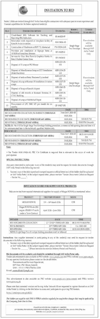 Tender Notice – INVITATION TO BID – Karachi - Original Advertisement