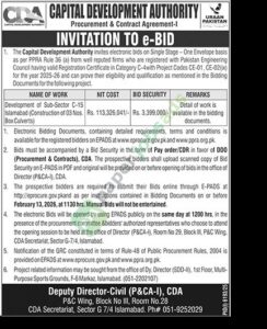 Tender Notice - CAPITAL DEVELOPMENT AUTHORITY - Islamabad - CAPITAL DEVELOPMENT AUTHORITY