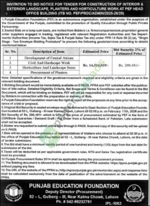 Tender Notice - Punjab Education Foundation - Lahore - Punjab Education Foundation