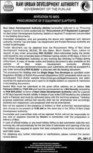 Tender Notice – RAVI URBAN DEVELOPMENT AUTHORITY – Lahore