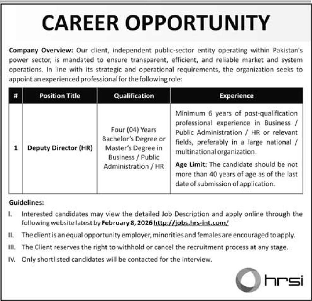 Job Vacancy – Deputy Director - Original Advertisement