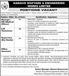 Job Vacancy – Manager – Karachi Shipyard & Engineering Works Limited – Karachi