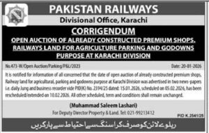 Corrigendum – NO.473 – PAKISTAN RAILWAYS – Karachi