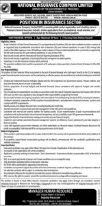 Job Vacancy – Cheift Financial Officer – NATIONAL INSURANCE COMPANY LIMITED – Karachi