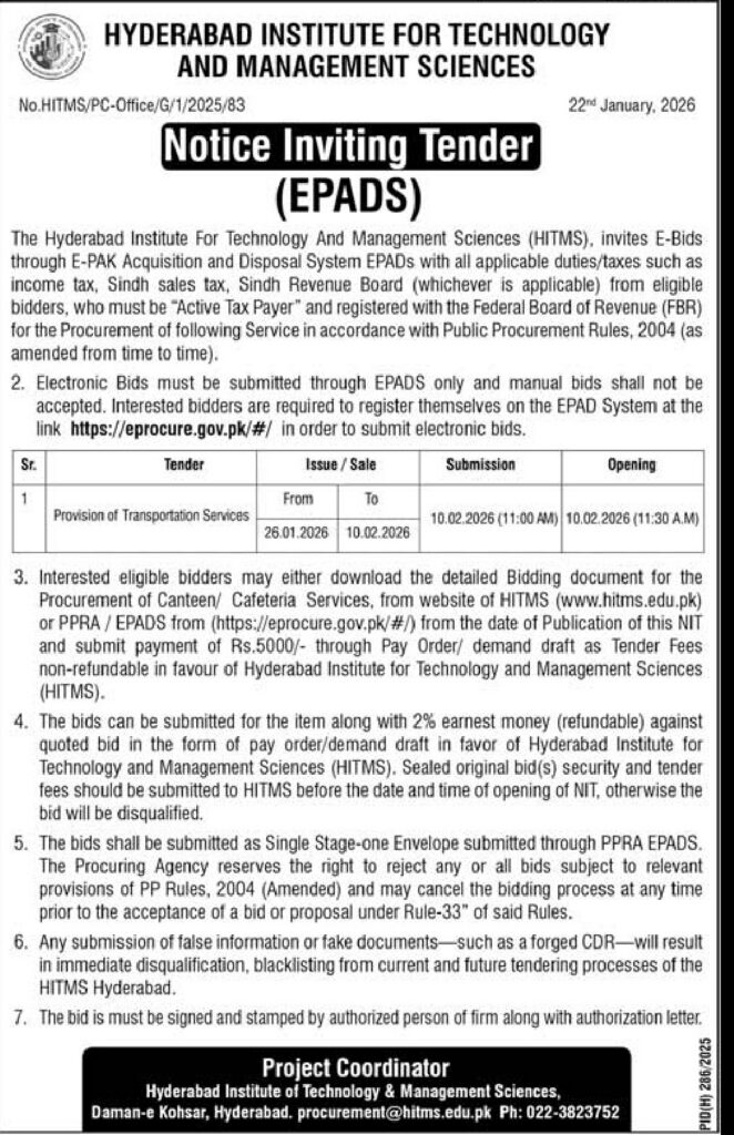 Tender Notice – Hyderabad - Original Advertisement
