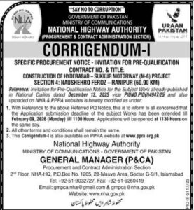 CORRIGENDUM-1 – GOVERNMENT OF PAKISTAN – Islamabad