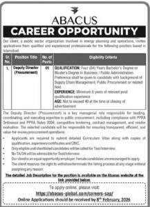 Job Vacancy – Deputy Director (Procurement) – Islamabad