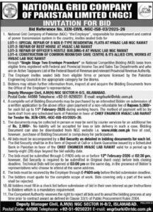 Tender Notice – NATIONAL GRID COMPANY – Islamabad