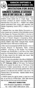 Tender Notice – Karachi Shipyard & Engineering Works Limited – Karachi