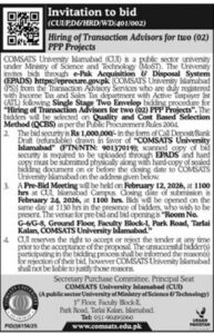 Tender Notice – COMSATS University – Islamabad