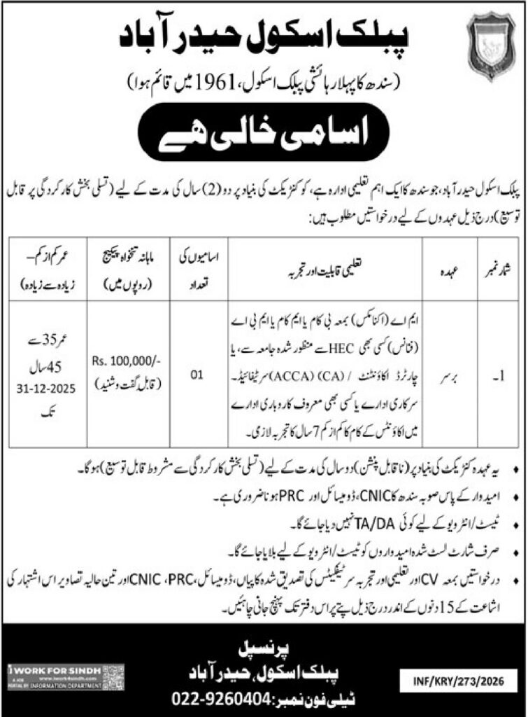 Job Vacancy – Burser – Hyderabad - Original Advertisement