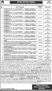 Tender Notice - The Project Director BRCs & Polytechnic Institutes Balochist - Quetta - BRCs & Polytechnic Institutes Balochist