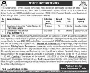 Tender Notice - Government of Baluchistan - Kalat - Local Government