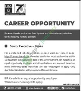 Job Vacancy - Senior Executive - CAREER OPPORTUNITY - Karachi - IBA