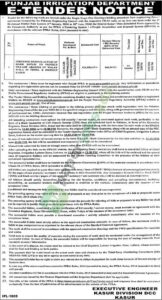 Tender Notice - PUNJAB IRRIGATION DEPARTMENT - Lahore - PUNJAB IRRIGATION DEPARTMENT