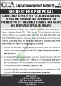 Tender Notice - CAPITAL DEVELOPMENT AUTHORITY - Islamabad - CAPITAL DEVELOPMENT AUTHORITY