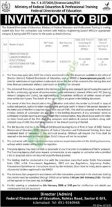 Tender Notice - Ministry of Federal Education & Professional Training - Islamabad - Ministry of Federal Education & Professional Training