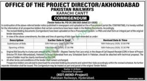 Tender Notice - OFFICE OF THE PROJECT DIRECTOR/AKHONDABAD - Hyderabad - Pakistan Railways