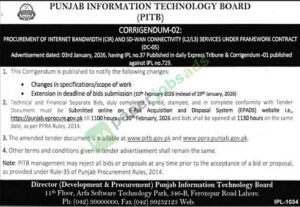 Tender Notice - Corrigendum - PUNJAB INFORMATION TECHNOLOGY BOARD - Lahore - PUNJAB INFORMATION TECHNOLOGY BOARD