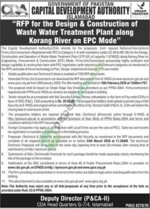 Tender Notice - RFP for the design and construction of a Waste Treatment Plant - Capital Development Authority