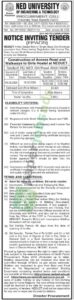 Tender Notice - Construction of Access Road and Walkaways to Girls Hostel at NEDUET - NED UNIVERSITY of Engineering & Technology