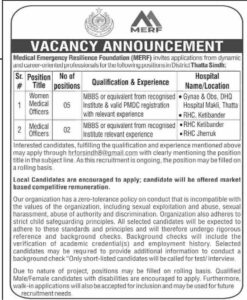 Vacancy Announcement for Women Medical Offiers in Makli, Thatta – (Thatta)