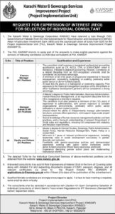 REOI for Selection of Individual Consultant – The Karachi Water & Sewerage Corporation