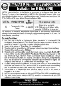Tender Notice – HAZARA ELECTRIC SUPPLY COMPANY – Abbottabad