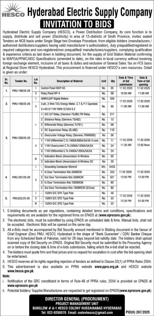 Tender Notice - HESCO - Hyderabad - HESCO