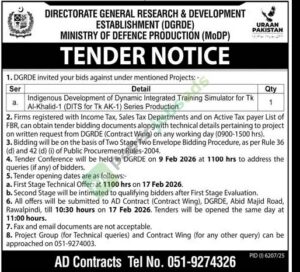 Tender Notice - DIRECTORATE GENERAL RESEARCH & DEVELOPMENT - Rawalpindi - DIRECTORATE GENERAL RESEARCH & DEVELOPMENT