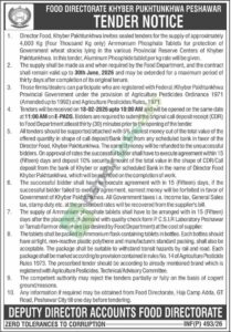 Tender Notice - FOOD DIRECTORATE KHYBER PUKHTUNKHWA - Peshawar - FOOD DIRECTORATE KHYBER PUKHTUNKHWA