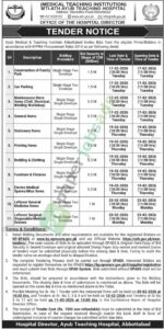 Tender Notice - MTI-ATH AYUB TEACHING HOSPITAL - Abbottabad - MTI-ATH AYUB TEACHING HOSPITAL