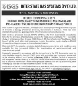 Tender Notice – ISGS INTER STATE GAS SYSTEMS (PVT) LTD. – Islamabad