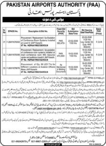 Tender Notice – PAKISTAN AIRPORTS AUTHORITY (PAA) – Karachi
