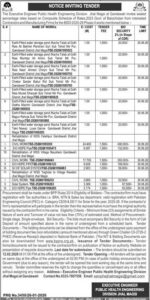 Tender Notice – Executive Engineer Public Health Engineering – Balochistan