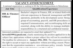 Job Vacancy - HR & Finance Officer - A national organization is - National Organization