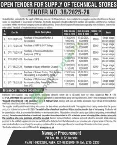 Tender Notice - 36/2025-26 - Karachi - Private