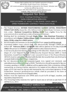 Tender Notice - (KP-HCIP), Health Department - Peshawar - (KP-HCIP), Health Department