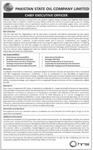 Job Vacancy – CHIEF EXECUTIVE OFFICER (CEO) – PAKISTAN STATE OIL COMPANY LIMITED – Karachi