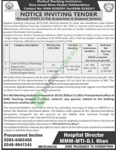Tender Notice - Medical Teaching Institution - Dera Ismail Khan - Medical Teaching Institution