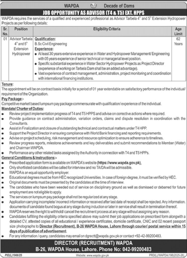 Advisor Tarbela - Original Advertisement