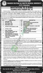 Tender Notice - Government of Pakistan - Islamabad - Shaheed Zulfeqar Ali Bhutto Medical University