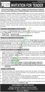 Tender Notice - NUMS - Procurement/Supply - Islamabad - NUMS