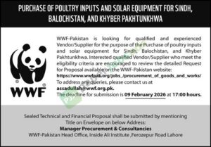 Request for Proposal - PURCHASE OF POULTRY INPUTS AND SOLAR EQUIPMENT FOR SINDH - Lahore - WWF-Pakistan