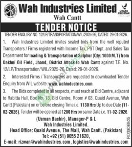Tender Notice - Wah Industries Limited - Wah Industries Limited