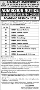 Admission notices for Postgraduate FCPS-II Courses Session 2026 at PNS Shifa Hospital, Karachi. – (Karachi)