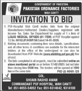Invitation to Bid – GOVERNMENT OF PAKISTAN