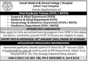 Postgraduate Trainee (FCPS / MCPS) – Jinnah Medical & Dental College / Hospital – Karachi